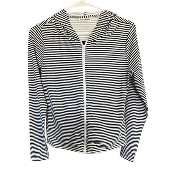 Tommy Bahama Womens Black Striped Breaker Bay Rashguard Hooded Jacket S Coastal - Picture 1 of 6